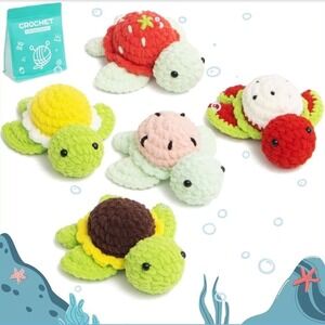 Pop Cochie Fruit Turtle Crochet Kit for Beginners, 5-in-1 Amigurumi Set